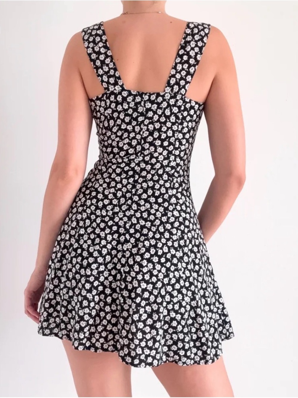 90s Vtg Victoria’s Secret Moda Int’l Retro Black Ditsy Floral Mini Dress Pin Up - Picture 3 of 12